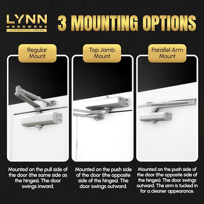 LYNN HARDWARE Extra Heavy Duty Commercial Door Closer, Closing Delay Timer - color: Matte Black