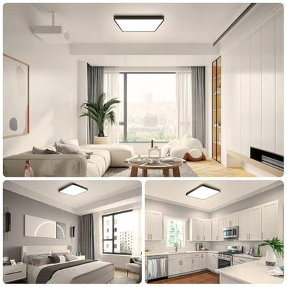 LightingWill 12Inch 24W Square LED Ceiling Light Fixtures Flush Mount, 3000K Warm White LED Ceiling Lamp, Black Surface Mount Modern Ceiling Lights for Bedroom, Kitchen, Hallway and Living Room - color: Warm White, size: 12 inch Black