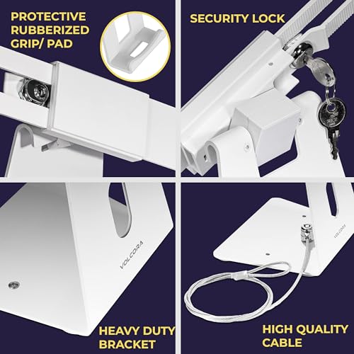 Volcora Cash Register Drawer & Tablet Stand with Lock for (POS) Point of Sale System, Anti-Theft, White