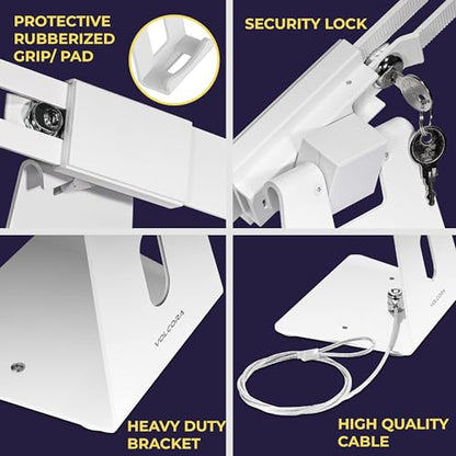 Volcora Cash Register Drawer & Tablet Stand with Lock for (POS) Point of Sale System, Anti-Theft, White