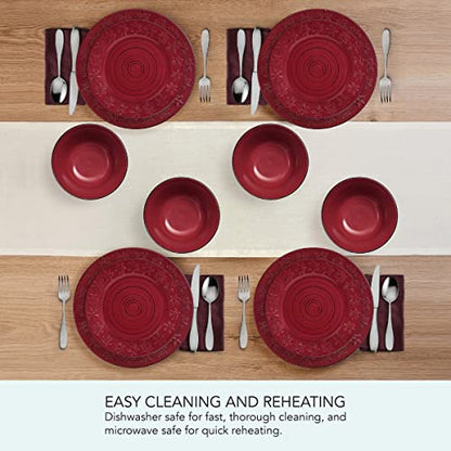 Pfaltzgraff Trellis Snowflakes 12 Piece Dinnerware Set, Service For 4, Red - color: Red Snowflake