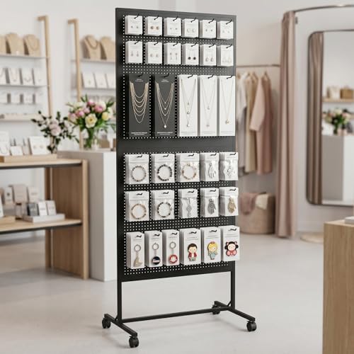 Arbuxzuy 10 Hooks Metal Standing Pegboard Display Stand with Wheels