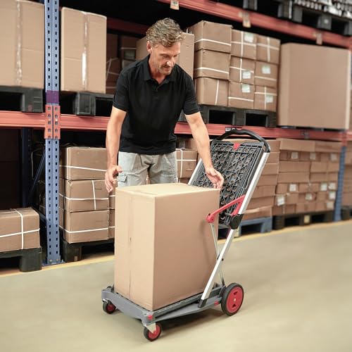 CLAX® The Original | Made in Germany | Multi Use Functional Collapsible Carts | Mobile Folding Trolley | Storage Cart Wagon | Shopping Cart with 2 Storage Crates | Platform Truck (Light Grey)