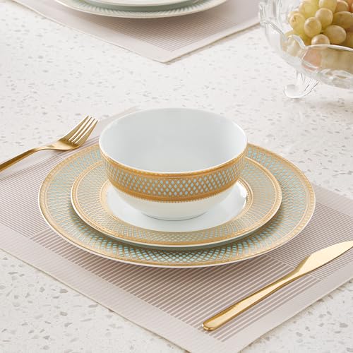 Porcelain Dinnerware Set with Real Gold Trim (Geometric Pattern,Service for 4) - size: Service for 4