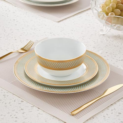 Porcelain Dinnerware Set with Real Gold Trim (Geometric Pattern,Service for 4) - size: Service for 4