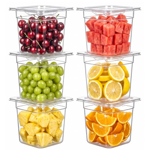 West Bay 6-Pack 1/6 Size 6''Deep NSF Polycarbonate Food Pans with Lids - color: 6" Deep 6 Pack, size: 1/6