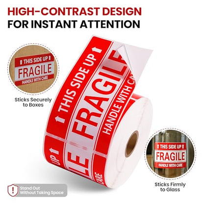 3 × 5 Inch Fragile Stickers Waterproof This Side Up Stickers Strong Adhesive Fragile Labels for Shipping Moving (500 PCS, 1 Roll) - size: 3" × 5", style: 1 Roll-500 PCS This Side Up