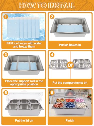 Pizza Topping Station 7 Pans Stainless Steel Salad Bar for Home - color: Silver, size: 7 Pans