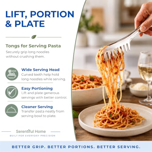 Spaghetti Tongs for Serving Pasta, 8-Inch Stainless Steel Pasta Tongs