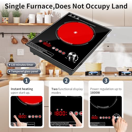 Single Burner Electric Cooktop, 1800W Electric Stove Top，portable cooktop with LED Touch Control,10Power Levels, 4H Timer, Safety Lock, single burner cooktop Overheat protection - size: single Electric Cooktop