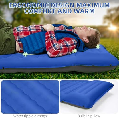 FNARMW Extra Thick Camping Sleeping Pad with Built-in Pillow & Foot Pump - color: Blue Grey