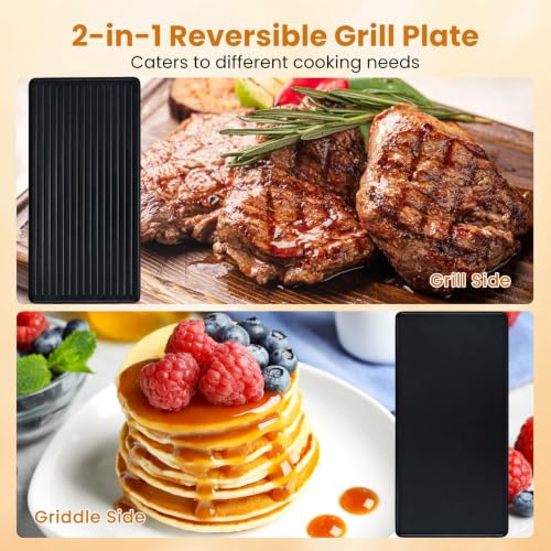COSTWAY Raclette Grill for 8, 2-in-1 Table Grill, 1400W Electric Grill - size: 19” x 9.5” x 5”