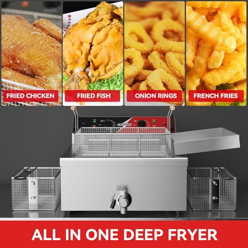 CROSSON 24Lbs Electirc Triple Basket Turkey Fryer With Oil Drain Spout,Oil Drain Rack,Commercial Countertop Donut Deep Fryer To Fry a Whole Fish or Turkey - size: Tripple Basket,24L