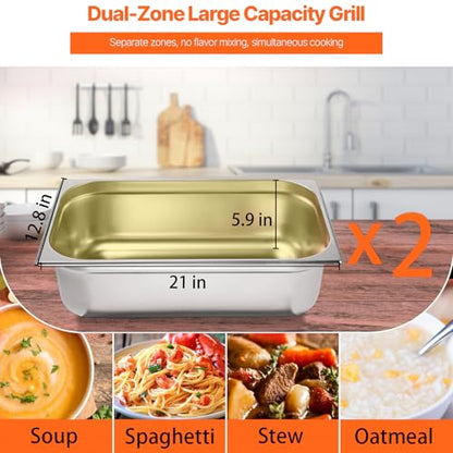 VEVOR Commercial Electric Food Warmer, 2-Pot Steam Table Food Warmer, Features 0-100℃ Adjustable Temp, Movable Professional Stainless Steel Table with ETL Certification for Catering and Restaurants - size: 2-Pot