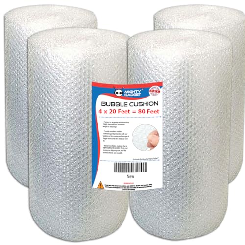 Bubble Cushioning Wrap Rolls, 4 x 20 Feet, Perforated Every 12", Lightweight, 4 Pack