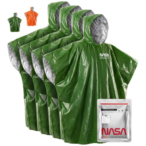 NASA Emergency Poncho – Anti-Tear Mylar™ Blanket (4-Pack, Mission Green) - color: Mission Green