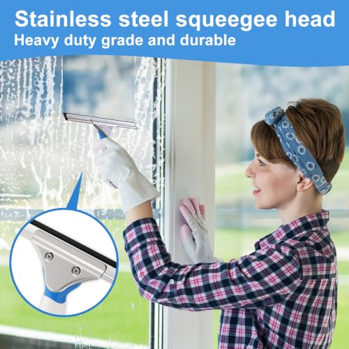 Mitclear Window Cleaning Kit 10IN Squeegee & Scrubber for Shower Glass Car - size: 10 IN