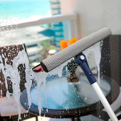 DSV Standard Professional Window Squeegee | 2-in-1 Window Cleaner Sponge and 10" Soft Rubber Strip with Extension Pole 50 Inch & 127 cm | Adjustable to Clean from Multiple Angles - size: Window Squeegee