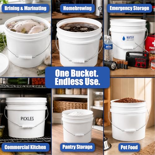 ePackageSupply 3.5 Gallon Bucket, Food Grade w/Lid BPA-Free, 3 Pack- White - size: 3 Packs