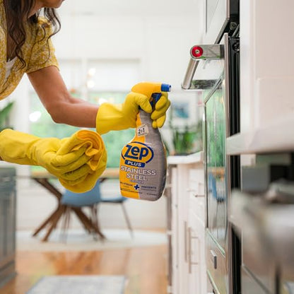 Zep Plus Stainless Steel Cleaner - 32 oz (2 Pack) & Blue Microfiber Rag