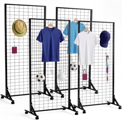 Blulu 4 Pcs 2' x 6' Grid Wall Panels with T-Base, Freestanding Gridwall Rack for Vendor Events, Craft Shows, Retail Booths, Sports Jersey, T-Shirt and Merchandise Display (Black) - color: Black