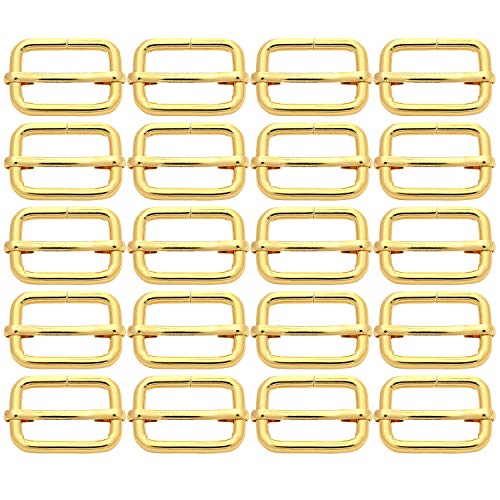 BIKICOCO Metal Slide Adjuster Buckle Tri-Glides with Movable Center Bar, for Straps, 1 x 0.6 Inch, Gold, Pack of 20 - color: Gold X 20 Pcs