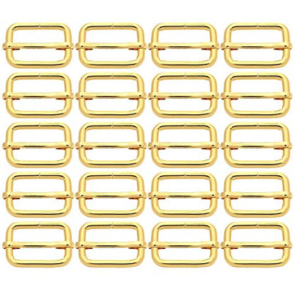 BIKICOCO Metal Slide Adjuster Buckle Tri-Glides with Movable Center Bar, for Straps, 1 x 0.6 Inch, Gold, Pack of 20 - color: Gold X 20 Pcs