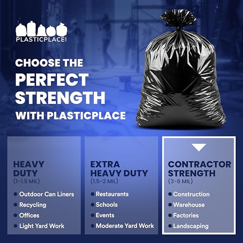 Plasticplace Contractor Trash Bags 55-60 Gallon, 3.0 Mil, Black Heavy Duty Garbage Bag, 38” X 58” (50Count) - color: Black, size: 50 Count (Pack of 1)