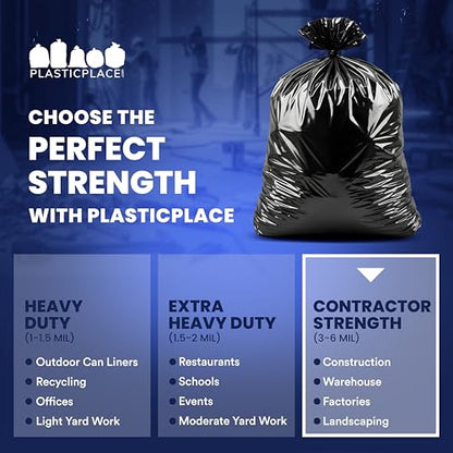 Plasticplace Contractor Trash Bags 55-60 Gallon │ 3.0 Mil │ Black Heavy Duty Garbage Bag │ 38” x 58” (32 Count) - color: Black, size: 1 Count (Pack of 32)