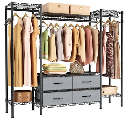 Golpart Heavy Duty Clothes Rack Metal Wardrobe with Adjustable Wire Shelves - color: Black, size: 15.75"D x 61"W x 76.5"H