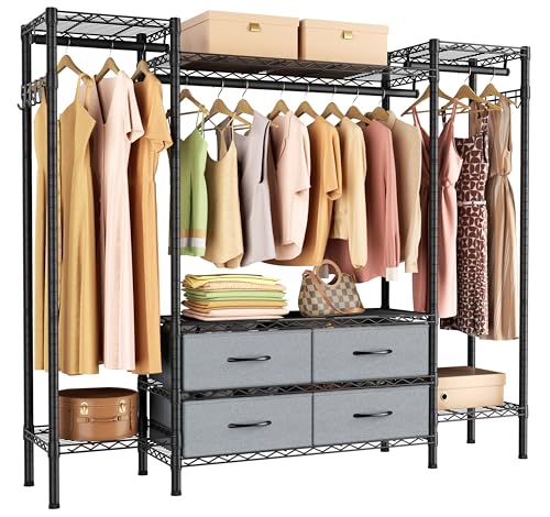 Golpart Heavy Duty Clothes Rack Metal Wardrobe with Adjustable Wire Shelves - color: Black, size: 15.75"D x 61"W x 76.5"H