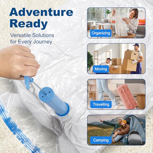 HOUSE DAY 10 Medium Vacuum Storage Bags with Pump,Space Saving Vacuum Seal Bags For Clothing Travel,Vacuum Storage Bags For Clothes, Bedding, Moving, Camping, Toys, Travel & Organization, Hand Pump - size: 10 Medium
