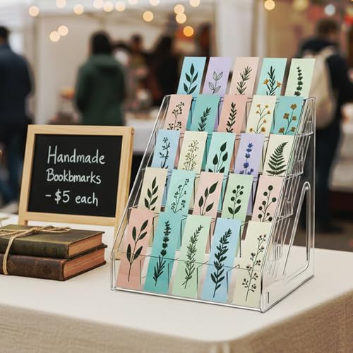 Bookmark Display Stand, 5-Tier Clear Acrylic Sticker Holder Rack - size: 5 Tier 25 Pockets