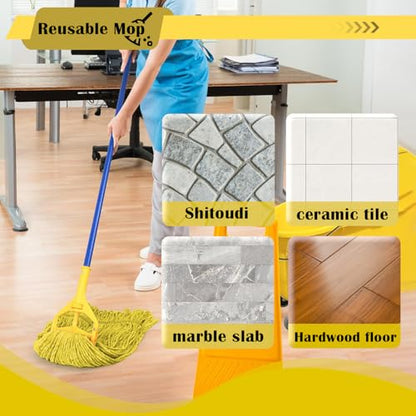 Heavy Duty Wet Industrial Cleaning Mop Head – 21 oz Yellow mop Head Replacement Cotton Washable Industrial mop Heads Heavy Duty for Commercial & Home Cleaning（Yellow） - color: Yellow, size: 5 Pack