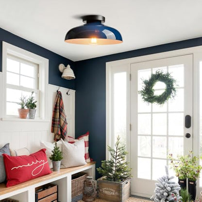DIRYZON Industrial Blue Semi Flush Mount Ceiling Light, 12-Inch - color: Blue