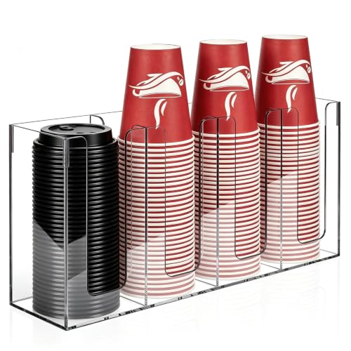 Coffee Cup Holder, Clear Cup and Lid Organizer Cup Dispenser for Countertop - color: Clear, size: 4 Compartment