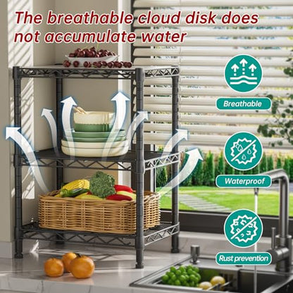 Golpart 3Tier Adjustable Storage Shelves Metal Wire Shelving Standing Shelf - color: Black, size: 3-tier-11.6"Dx17.6"Wx29.8"H