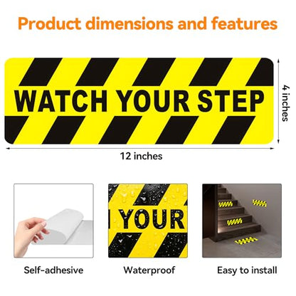 5 Pack Watch Your Step Sign, Watch Your Step Stickers with Strong Self-Adhesive, Caution Floor Decals Yellow Black Safety Labels for Stairs, Steps, Trip Hazard Areas – Durable & Non-Slip