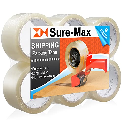 Sure-Max Premium Carton Packing Tape 2.0 mil 165 Feet (55 Yards) - Clear - 6 Rolls