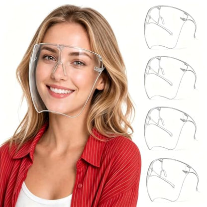 Face Shield with Glasses 4 Pack, Anti -Fog Clear Face Mask Full Face Protection Splash Guard Reusable Breathable See Through Goggles Plastic Working Face Shields Nail Art Tools for Nail Artists - style: 4 Pack