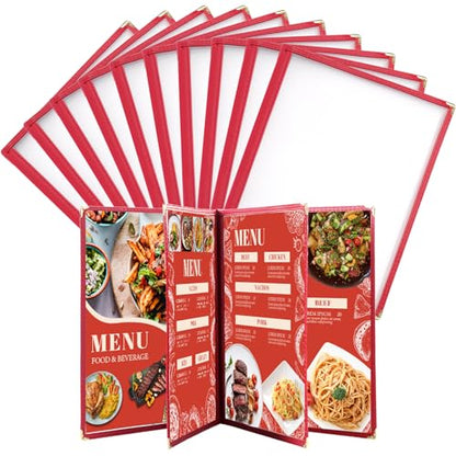 10 Pack 8 View Restaurant Menu Covers, Fits 8.5" x 11" Paper - size: 8.5"x 11" (4 Page, 8 View)