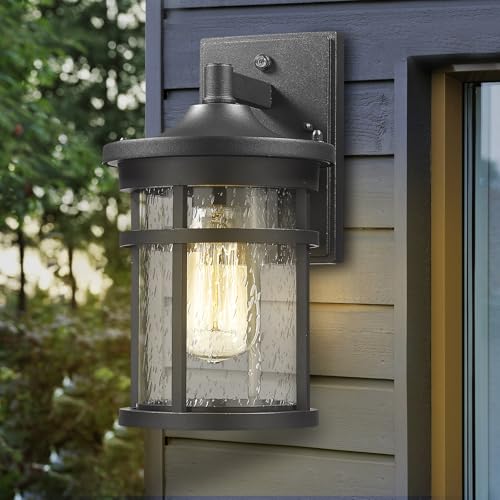 Dusk to Dawn Outdoor Wall Lighting Outdoor Wall Lantern with Sensor Exterior Wall Light Anti-Rust Porch Light Fixtures Wall Mount Waterproof Wall Sconce with Clear Seeded Glass for Garage Patio - size: DIA-6.7"Medium-1 Pack