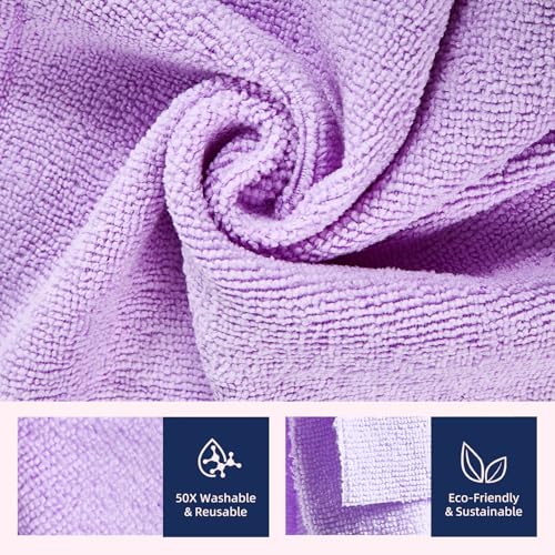 & PLUSH Microfiber Cleaning Cloth Roll - 50 Pack, Tear Away Microfiber Towels, 12" x 12", Reusable, Washable, Streak Free, Ultra Absorbent Dish Rags for Car, Home, Garage or Shop (Purple) - color: Purple