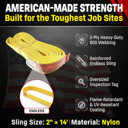 DD Sling 2" x 14' Nylon Endless Lifting Sling – USA Made - size: 2"x14'