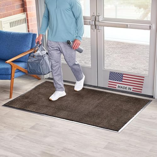 Consolidated Plastics Economy Indoor/Outdoor Entrance Floor Mat with Non-Slip Vinyl Backing, Absorbs Water, 18 Oz Heavy Duty Carpet Rug Commercial Grade (2' x 3', Brown) - color: Brown, size: 2' x 3'