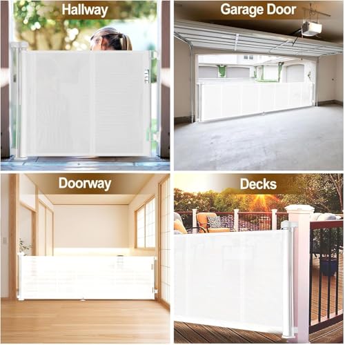 Miumoon 100 inch Reinforced Retractable Baby Gates 34 inch Tall - color: White, size: 34" Tall x 100" Wide