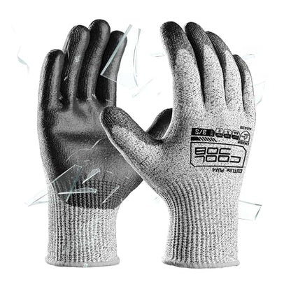 COOLJOB 12/120 Pairs Cut Resistant Work Gloves PU Coating, ANSI A2 A4 A6 A9 - size: Medium (Pack of 120)