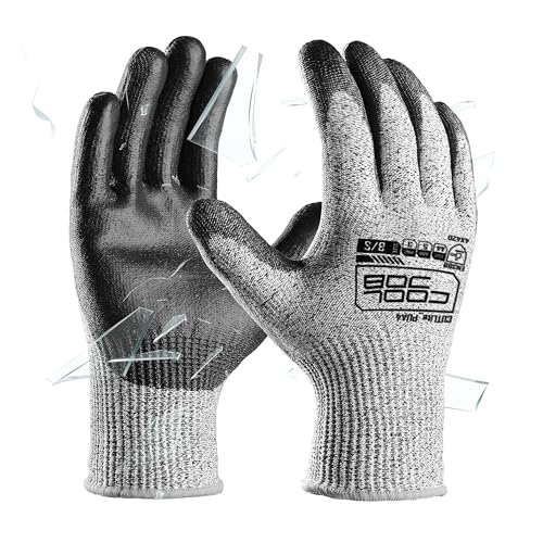COOLJOB 12/120 Pairs Cut Resistant Work Gloves PU Coating, ANSI A2 A4 A6 A9 - size: Large (Pack of 12)