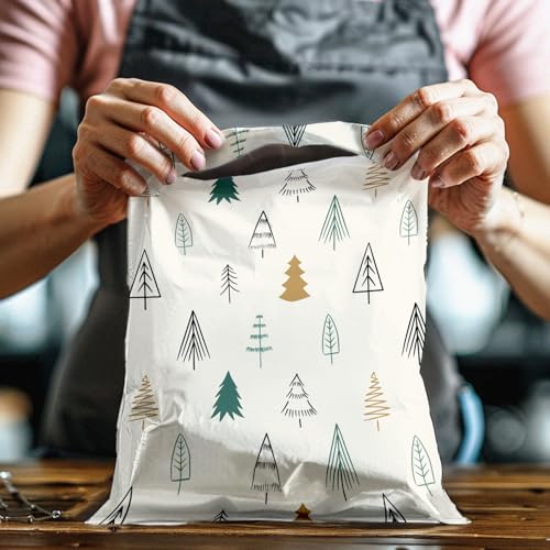 10x13 (100) Christmas Fir Trees Winter Designer Poly Mailers Self Sealing Waterproof Shipping Envelopes Holiday Premium Printed Bags For Small Businesses - color: Christmas Fir Trees, size: 10x13