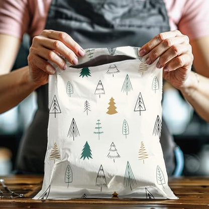 10x13 (100) Christmas Fir Trees Winter Designer Poly Mailers Self Sealing Waterproof Shipping Envelopes Holiday Premium Printed Bags For Small Businesses - color: Christmas Fir Trees, size: 10x13